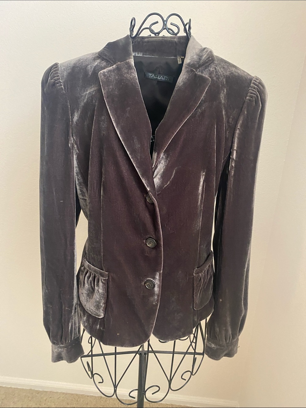 Tahari Velvet Blazer Jacket - Dark Brown